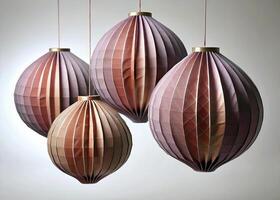 Whimsical paper lanterns in different shapes and bright colors, ideal for creating a cheerful and artistic ambiance in any space or event photo