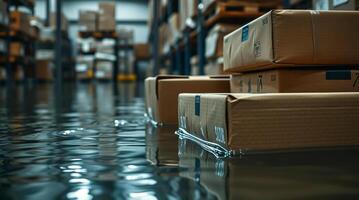 Boxes stacked on top of each other in a warehouse photo