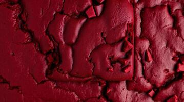 A close up of a red paint with a crack photo