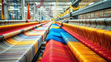 A large room with many colorful fabrics photo