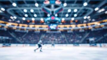 Blurry image of hockey players on ice in an arena photo