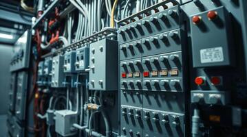 Electrical panel in a large industrial control room photo