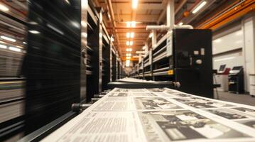 A newspaper is being printed on a machine photo