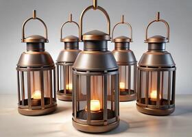 Beautiful traditional lanterns with intricate metalwork and soft lighting, perfect for adding a touch of elegance to any modern or classic interior photo