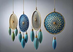 Handcrafted Ramadan dreamcatchers with intricate designs, crescent moons, and golden accents, adding a special touch to your Ramadan home decorations photo