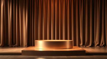 Golden podium with stage and curtains in front of it photo