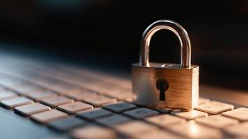A padlock on top of a laptop keyboard photo
