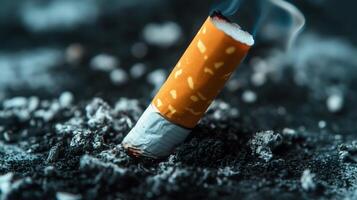 A cigarette sitting on top of a pile of ash photo