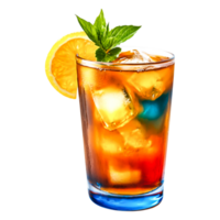 Refreshing Colorful Drink with Ice, Lemon Slice, and Mint Leaf Garnish png