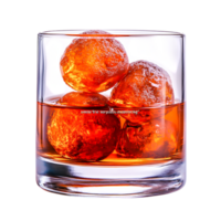 claro vaso con whisky y redondo hielo esferas iluminado con reflexiones png