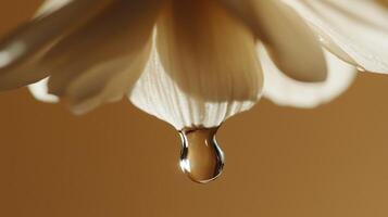 A drop of water is falling from a flower photo
