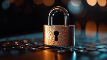 A padlock on a laptop keyboard photo