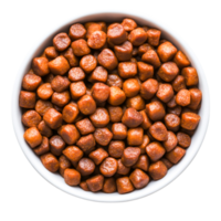 Brown Pet Food Kibble in Round White Bowl on Light Background png