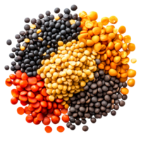 Colorful Assortment of Various Lentils and Pulses for Culinary Uses png