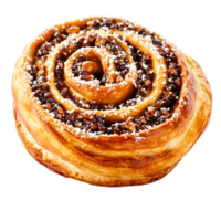 Delicious Cinnamon Roll with Nuts and Sugar Dusting on png
