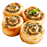 Flaky rolls with herbs and cheese on wood background for culinary delight png