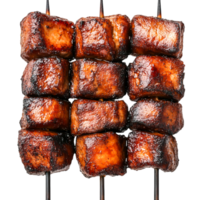Grilled Meat Skewers with Crispy Charred Texture Displayed on Skewers png