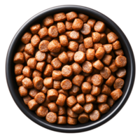 closeup View of Dry Pet Food Pellets in a Black Bowl on png