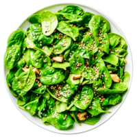 Fresh Green Spinach Salad with Sesame Seeds and Cashews in a Bowl png