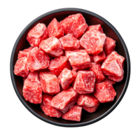 Fresh Cubes of Raw Beef for Cooking and Culinary Preparation in a Bowl png