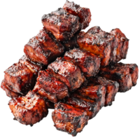 Succulent Grilled Meat Chunks with Charred Edges Stacked High Plate png