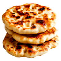 Freshly Baked Naan Bread Stacked High with Charred Spots on png