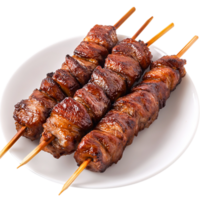 Delicious Grilled Skewers of Marinated Meat White Plate png