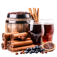 Warm Beverage with Spices and Fruits in a Rustic Setting png