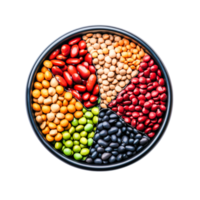 Colorful Display of Assorted Dried Beans in Circular Bowl Arrangement png