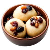 Delicious Sweet Rice Balls with Mixed Nuts and Dried Fruits in Bowl png