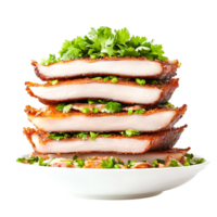 Delicious Layers of Tender Barbecue Meat Garnished with Fresh Herbs png