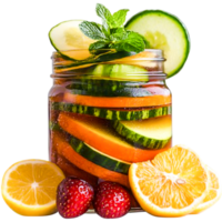 Refreshing Fruit and Vegetable Infused Water in a Glass Jar with Mint png