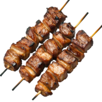 Grilled Skewers of Marinated Meat on Wooden Sticks Ready to Enjoy png