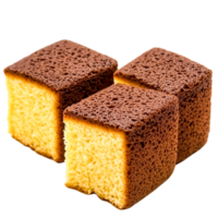 Three Squares of Deliciously Moist Chocolate and Vanilla Cake Slices png