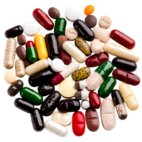 Assortment of Colorful Nutritional Supplements and Medication on png