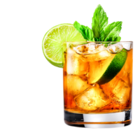 Refreshing Cocktail with Ice Lime and Mint Garnish in Glass png