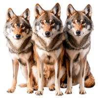 Group of Three Wolves Sitting Together with Alert Expressions in Nature png