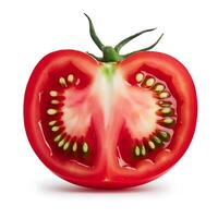 A tomato cut in half on a white background photo
