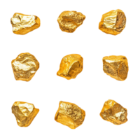 Gold nuggets treasure wealth mineral investment concept isolated on transparent background png