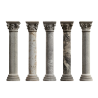 Collection of ancient marble columns architecture design isolated on transparent background png