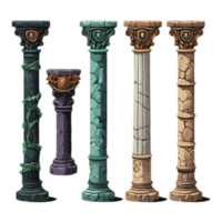 Ancient stone pillars architecture design elements art isolated on transparent background png