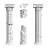 Ancient greek columns ruins architecture design concept isolated on transparent background png