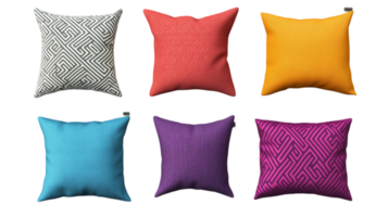 Decorative throw pillows colorful cushion arrangement isolated on transparent background png
