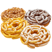 Delicious funnel cakes with toppings on a dark surface isolated on transparent background png
