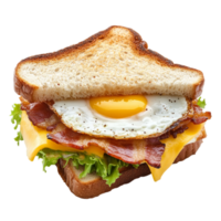 Delicious breakfast sandwich with egg and crispy bacon isolated on transparent background png