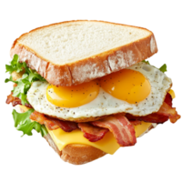 Delicious breakfast sandwich with eggs and crispy bacon isolated on transparent background png
