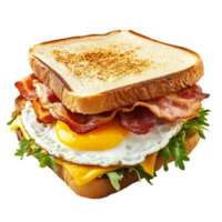 Delicious bacon egg and cheese sandwich on toasted bread isolated on transparent background png