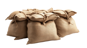 Burlap sacks filled with grains on a plain background isolated on transparent background png