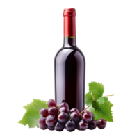 Red wine bottle with grapes on a plain studio setting isolated on transparent background png