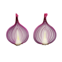Close up of two halved red onions on a plain setting isolated on transparent background png